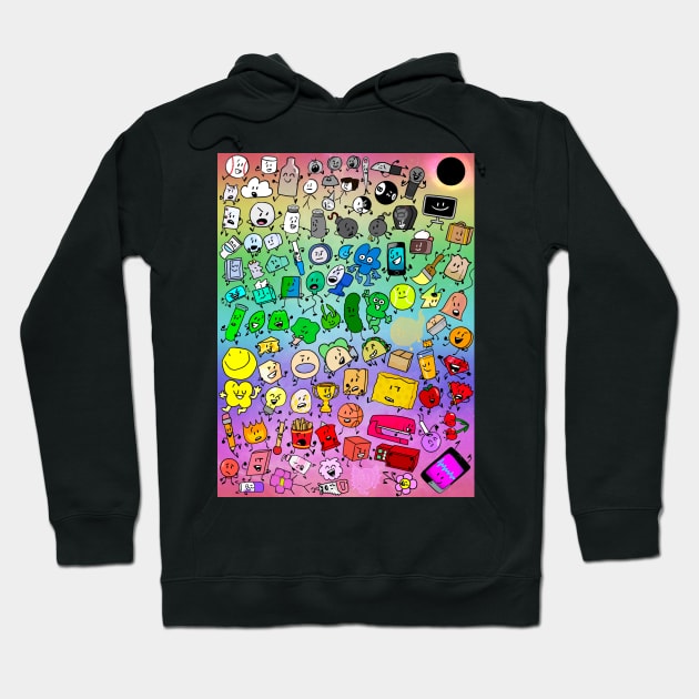 BFDI Inanimate Insanity All Characters (Rainbow) Hoodie by MsBonnie